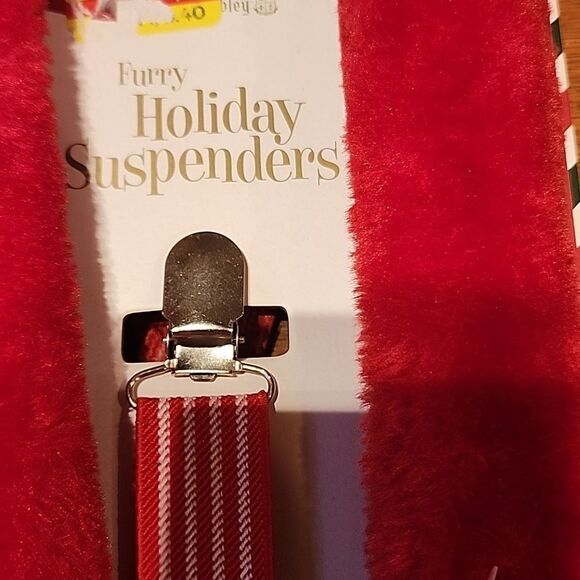 New Fuzzy Santa Christmas Suspenders - Picture 2 of 4